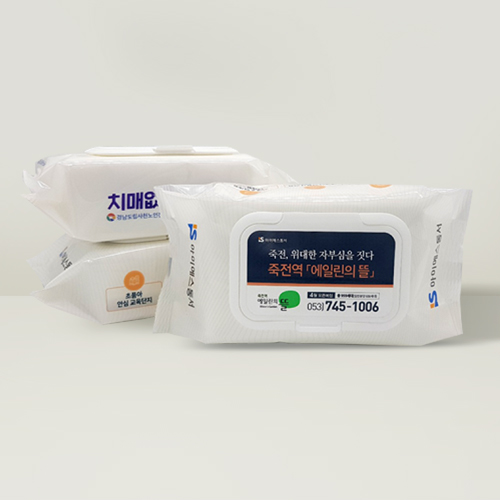 대용량 소량독판 비닐칼라인쇄형 물티슈 100매 (45g)