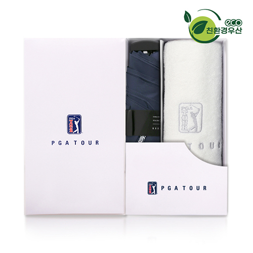 PGA 친환경그린 3단수동 우산+150g면사타올세트