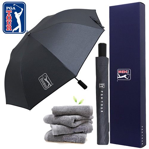 PGA 2단자동 블랙메탈+190g호텔타올 세트