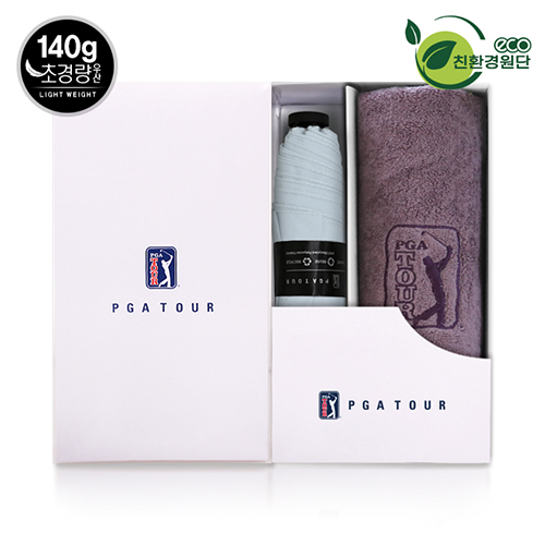 PGA 친환경그린 3단수동 경량스키니+190g호텔타올세
