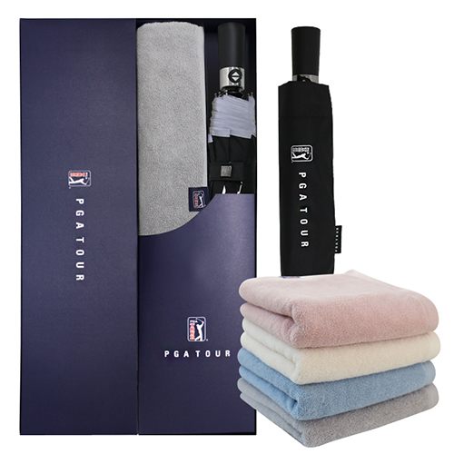 PGA 3단 완전자동 리플렉티브 안전우산+200g 코마사타올 세트