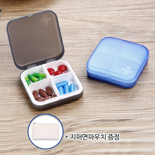 로페리아 휴대용 플라스틱 반투명 약통케이스_4칸_지퍼면파우치 포함(019