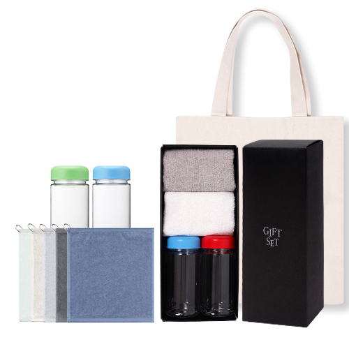 코지 고리 손수건 2P + 보틀 350ml 2P세트 (에코백포함)