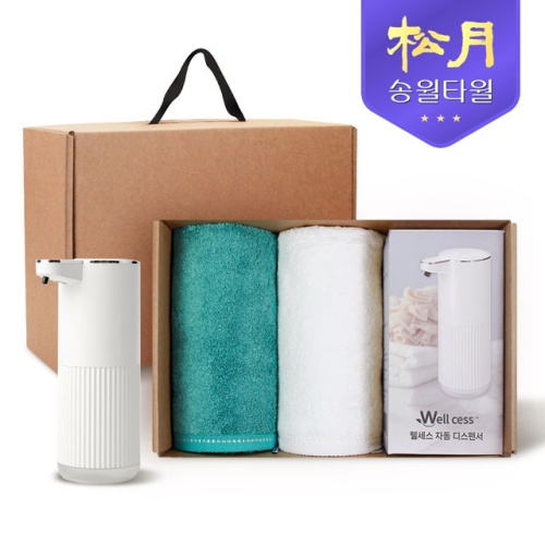 송월타올 디스펜서 기프트세트 06 (솔리드뱀부무지 타올 200g * 2P