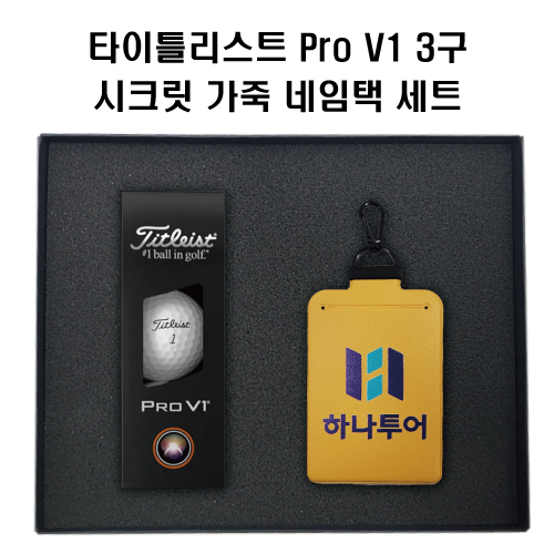 타이틀리스트 Pro V1골프공+정보보호 시크릿 가죽 골프 네임택(풀갈라 