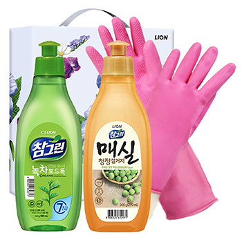 유기농 참그린300용기 매실300용기 고무장갑32cm 3종