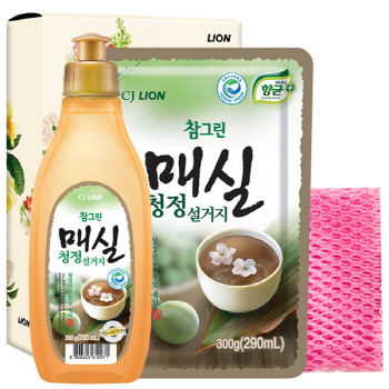 친환경 참그린매실300용기 매실300리필 망사수세미 3