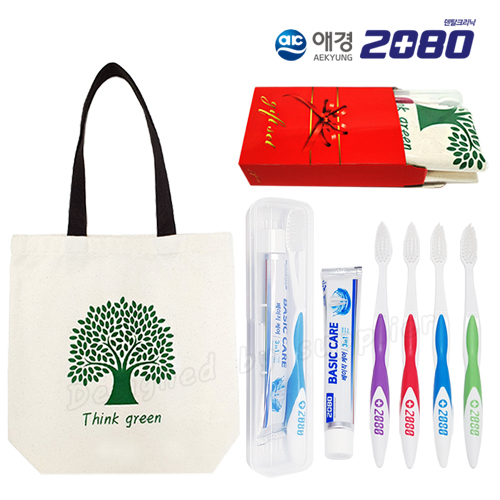 선물세트_에코백_애경2080칫솔+2080치약세트 3종