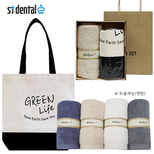 와우7호 선물세트 송월타올 띠지 에코백 검정투톤 쇼핑백